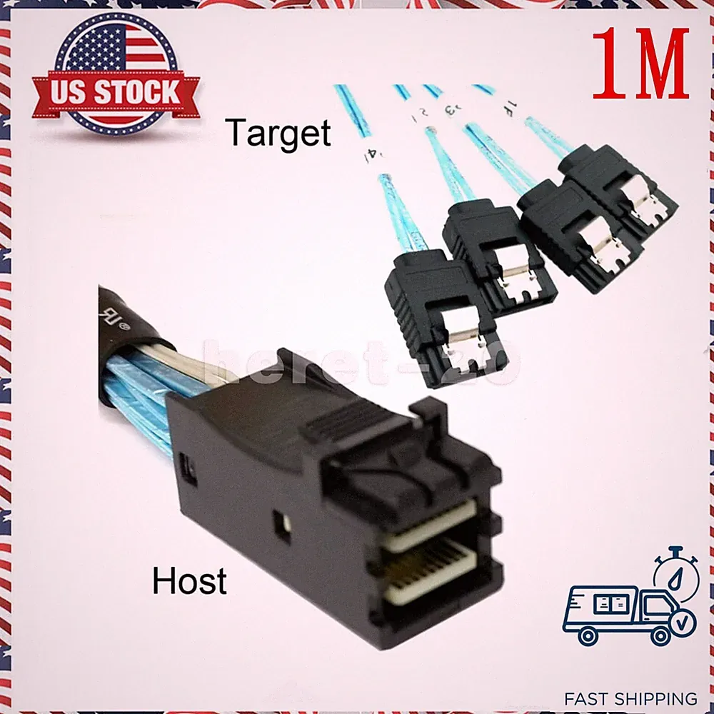 1M Mini SAS HD SFF-8643 To 4 SATA Hard Drive Forward Breakout Cable RAID HBA US