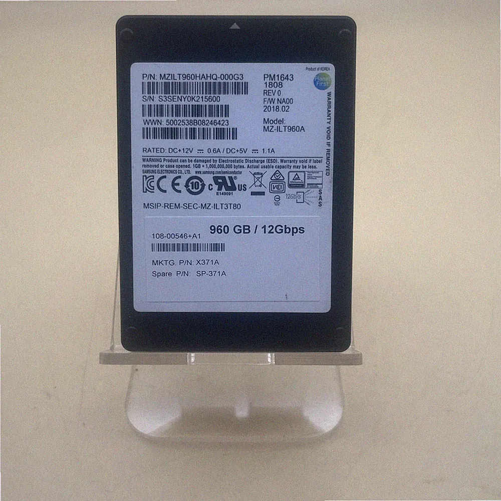 2.5" INTERNAL SSD SAS HARD DRIVE - SAMSUNG PM1643 MZ-ILT960A 960GB/12Gbps
