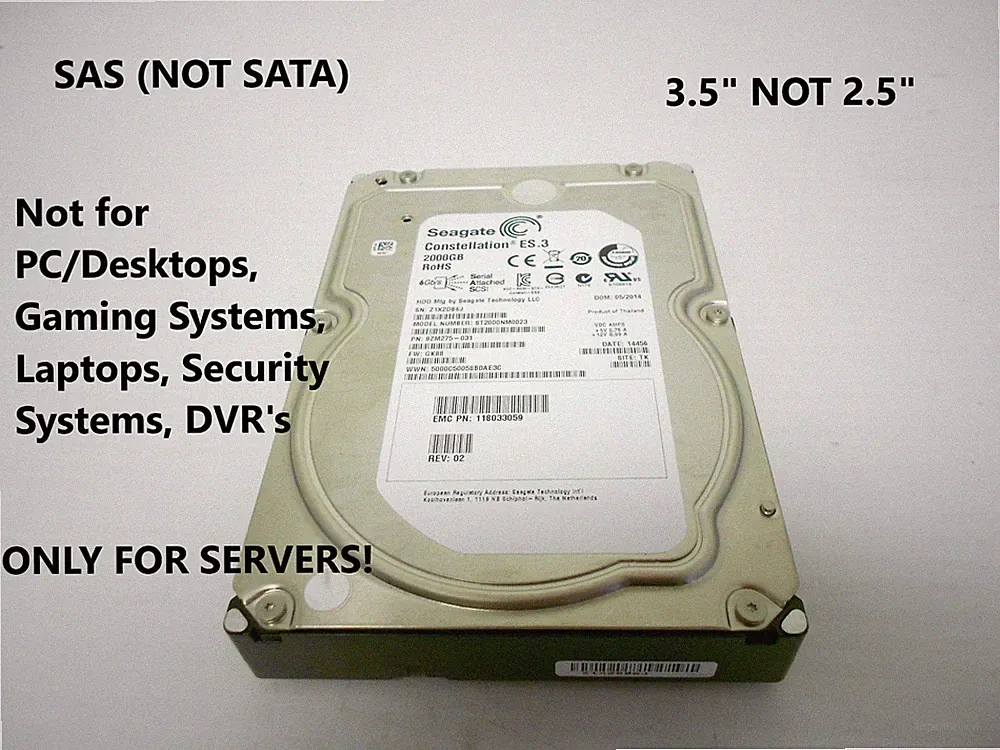 Seagate 2TB 7.2K SAS 3.5" Storage Server Hard Drive 6Gb/s ST2000NM0023 Dell HP