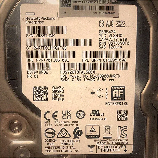 WD 8TB SAS Hard Drive 12Gbps 12G 3.5" Server HDD HUS728TTAL5204- parts only